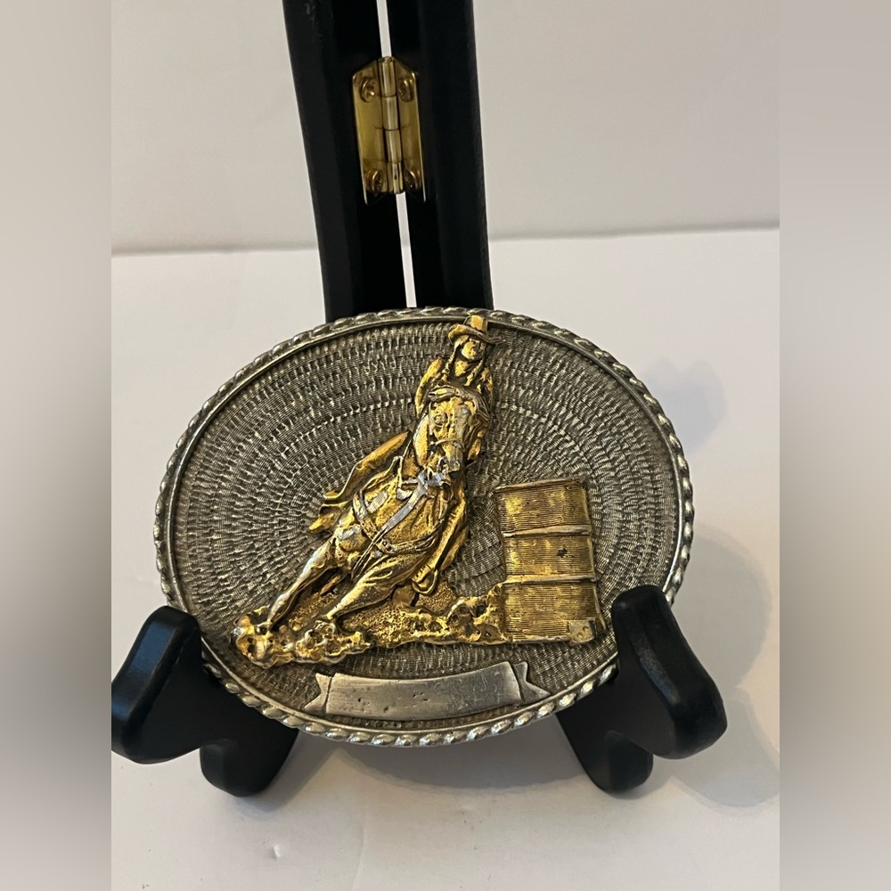 Vintage Gold and Silver Equestrian Barrel Racer Belt Buckle